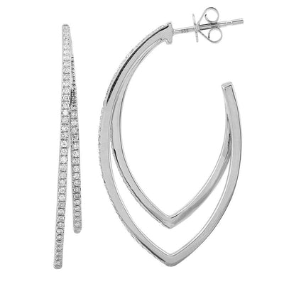 Double Diamond Line Oval Hoop Earrings - SHOPKURY.COM