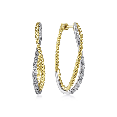 35MM Split Twist Hoop Diamond Earrings by Gabriel & Co. - Available at SHOPKURY.COM. Free Shipping on orders over $200. Trusted jewelers since 1965, from San Juan, Puerto Rico.