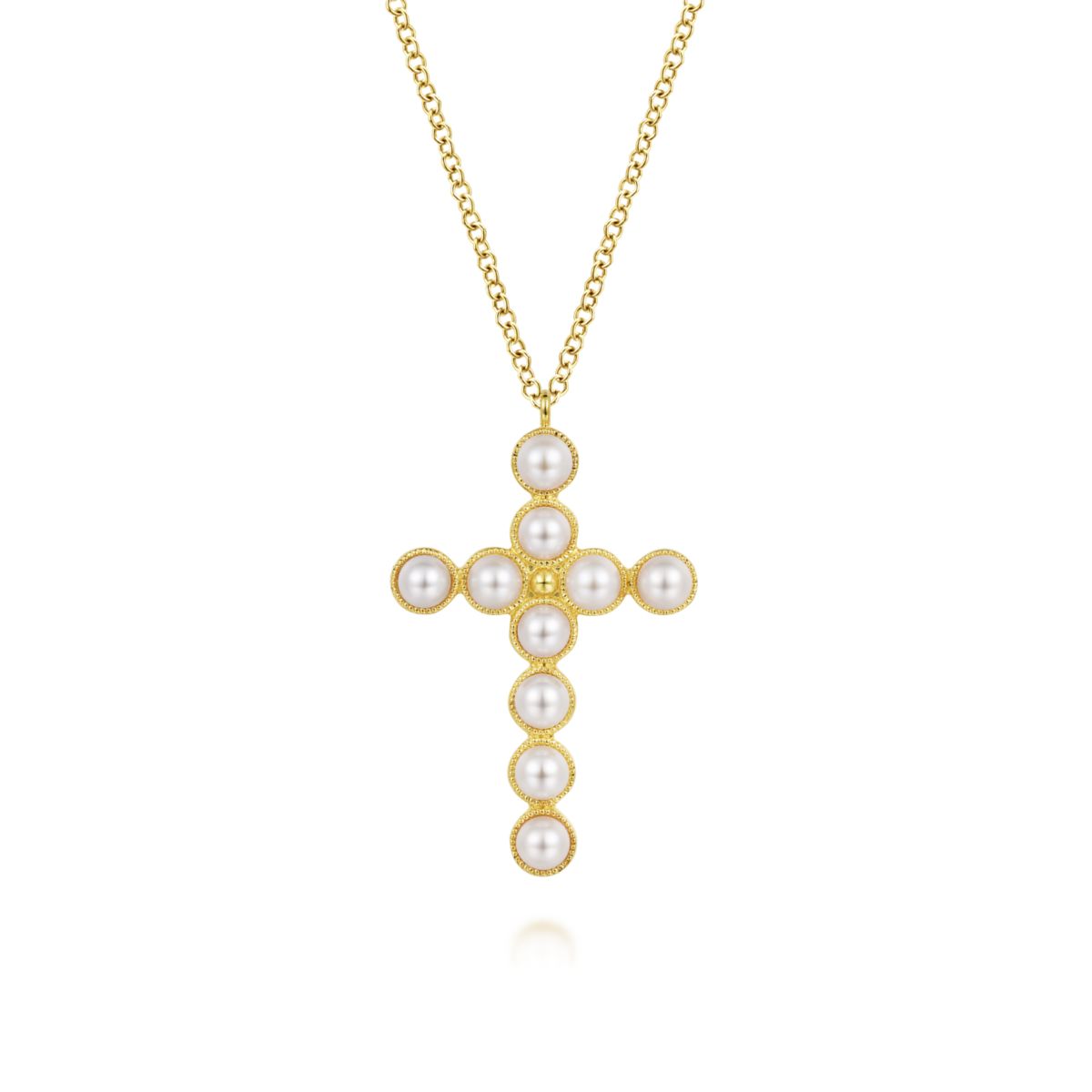 Pearl Cross Necklace by Gabriel & Co. - Available at SHOPKURY.COM. Free Shipping on orders over $200. Trusted jewelers since 1965, from San Juan, Puerto Rico.