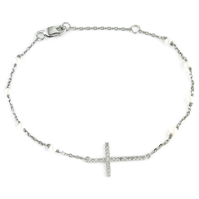 Cross Pearls and Diamonds Bracelet by Kury - Available at SHOPKURY.COM. Free Shipping on orders over $200. Trusted jewelers since 1965, from San Juan, Puerto Rico.