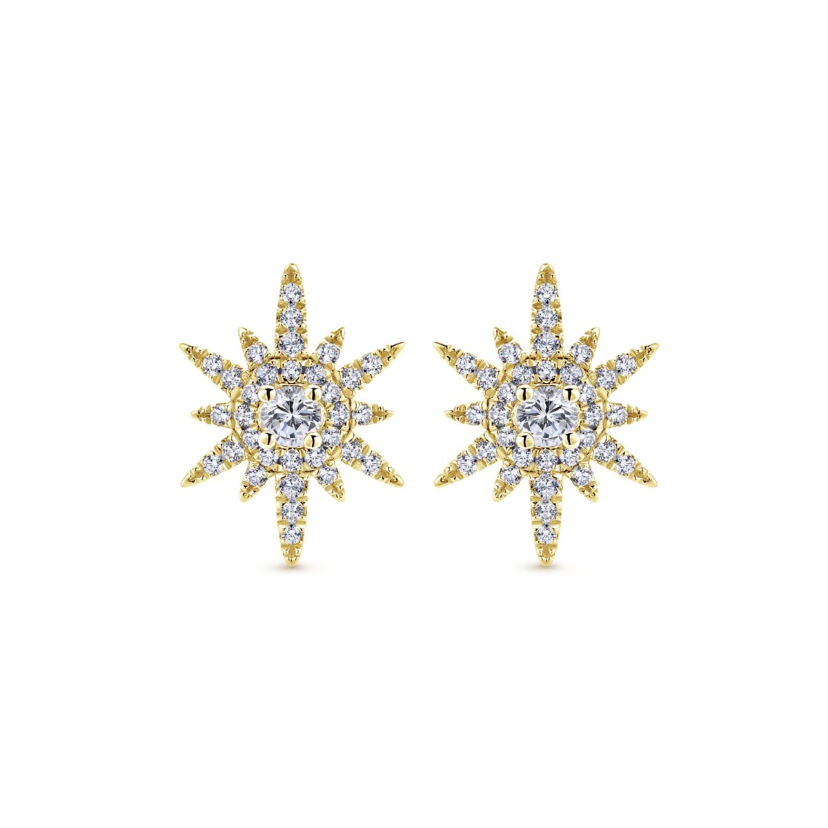 Elongated Sunburst Diamond Earrings by Gabriel & Co. - Available at SHOPKURY.COM. Free Shipping on orders over $200. Trusted jewelers since 1965, from San Juan, Puerto Rico.
