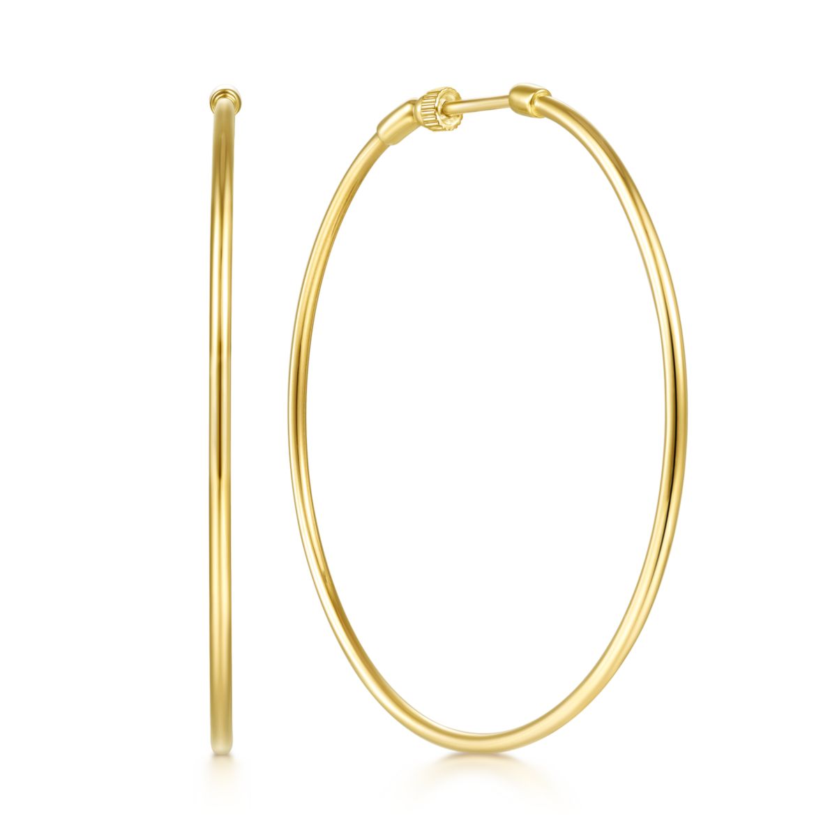 50mm Yellow Gold Hoop Earrings by Gabriel & Co. - Available at SHOPKURY.COM. Free Shipping on orders over $200. Trusted jewelers since 1965, from San Juan, Puerto Rico.