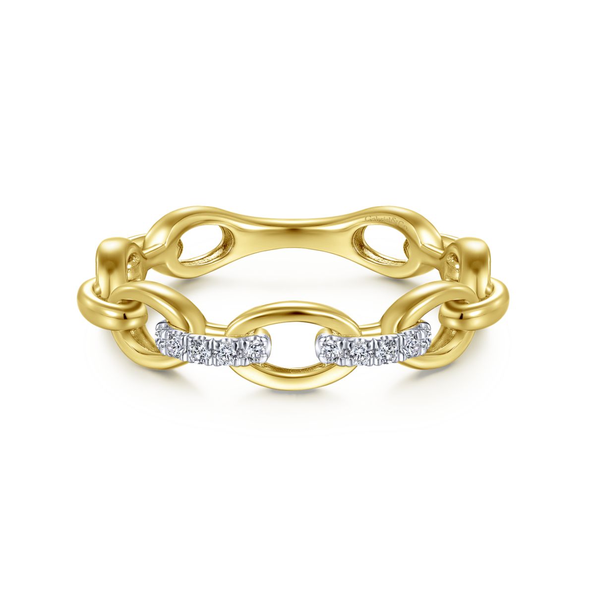 Two Diamond Links Yellow Gold Ring by Gabriel & Co. - Available at SHOPKURY.COM. Free Shipping on orders over $200. Trusted jewelers since 1965, from San Juan, Puerto Rico.