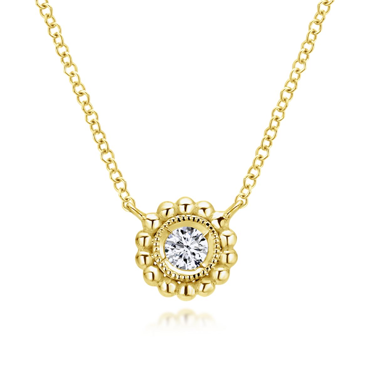 Beaded Bezel Diamond Necklace by Gabriel & Co. - Available at SHOPKURY.COM. Free Shipping on orders over $200. Trusted jewelers since 1965, from San Juan, Puerto Rico.