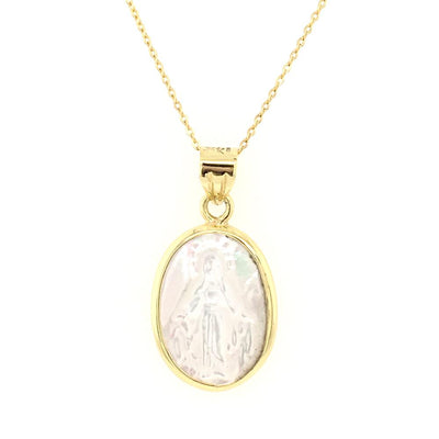 Small Mother Pearl Virgen Milagrosa Pendant by Kury - Available at SHOPKURY.COM. Free Shipping on orders over $200. Trusted jewelers since 1965, from San Juan, Puerto Rico.