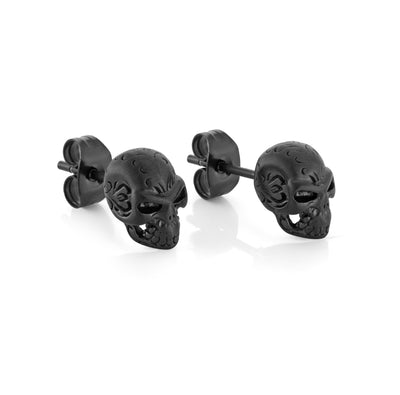 Black Ip Steel Skull Earrings by Italgem - Available at SHOPKURY.COM. Free Shipping on orders over $200. Trusted jewelers since 1965, from San Juan, Puerto Rico.