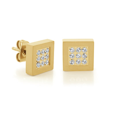 Yellow ip steel Square CZ Stud Earrings by Italgem - Available at SHOPKURY.COM. Free Shipping on orders over $200. Trusted jewelers since 1965, from San Juan, Puerto Rico.