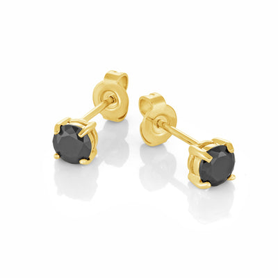 6MM Black Zirconia Yellow IP Steel Stud Earrings by Italgem - Available at SHOPKURY.COM. Free Shipping on orders over $200. Trusted jewelers since 1965, from San Juan, Puerto Rico.