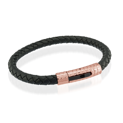 black Leather Rose IP Steel Bracelet by Italgem - Available at SHOPKURY.COM. Free Shipping on orders over $200. Trusted jewelers since 1965, from San Juan, Puerto Rico.