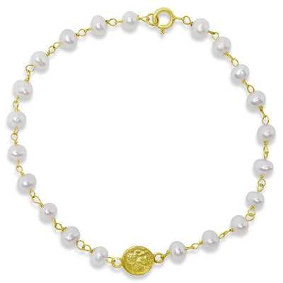 8mm Angelito Medal Pearl Bracelet by Kury - Available at SHOPKURY.COM. Free Shipping on orders over $200. Trusted jewelers since 1965, from San Juan, Puerto Rico.