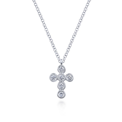 Bezel Set Diamond Cross Necklace by Gabriel & Co. - Available at SHOPKURY.COM. Free Shipping on orders over $200. Trusted jewelers since 1965, from San Juan, Puerto Rico.