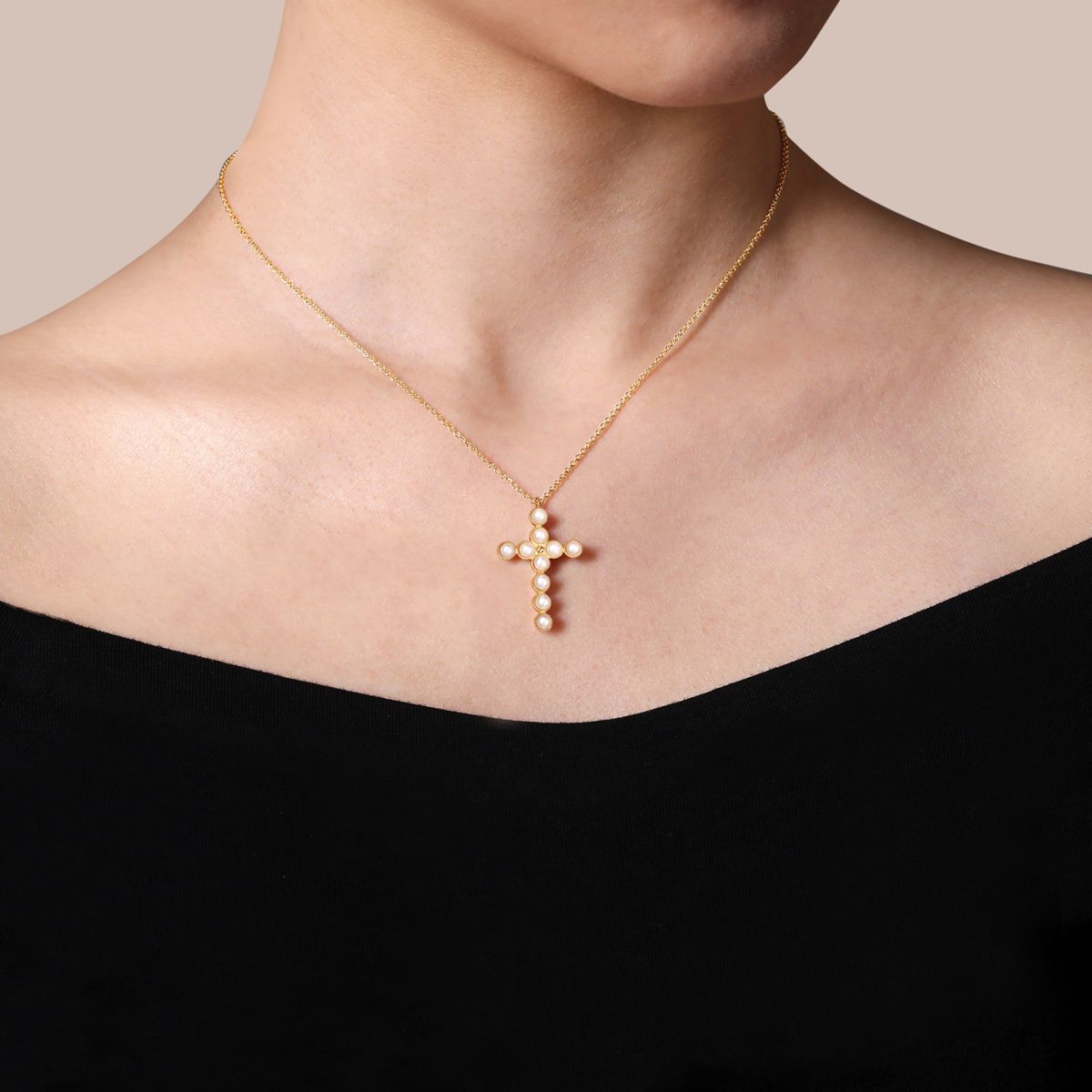 Pearl Cross Necklace by Gabriel & Co. - Available at SHOPKURY.COM. Free Shipping on orders over $200. Trusted jewelers since 1965, from San Juan, Puerto Rico.