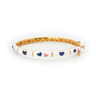 White, pink and blue heart Kids Bangle Bracelet by Kury - Available at SHOPKURY.COM. Free Shipping on orders over $200. Trusted jewelers since 1965, from San Juan, Puerto Rico.