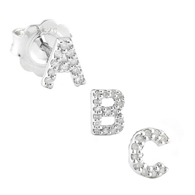 Diamond Initial Silver Stud Earrings by Kury - Available at SHOPKURY.COM. Free Shipping on orders over $200. Trusted jewelers since 1965, from San Juan, Puerto Rico.