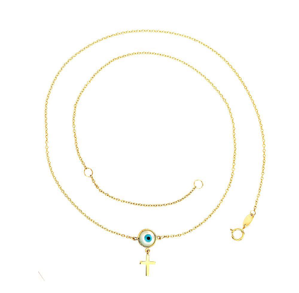 Mother of Pearl Evil Eye and Cross Necklace 14K – SHOPKURY.COM