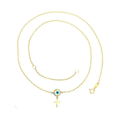 Mother of Pearl Evil Eye and Cross Necklace 14K by Kury - Available at SHOPKURY.COM. Free Shipping on orders over $200. Trusted jewelers since 1965, from San Juan, Puerto Rico.