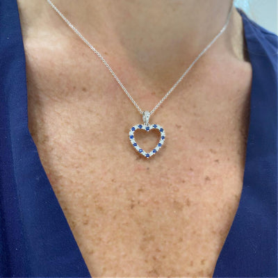 Diamonds and Sapphire Heart Necklace by Kury - Available at SHOPKURY.COM. Free Shipping on orders over $200. Trusted jewelers since 1965, from San Juan, Puerto Rico.