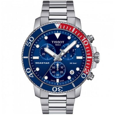 Seastar 1000 Chrono Blue/Red 45.5MM by Tissot - Available at SHOPKURY.COM. Free Shipping on orders over $200. Trusted jewelers since 1965, from San Juan, Puerto Rico.