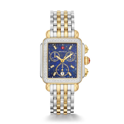 Deco Two Tone Lapis and Diamond 33MM Watch by Michele - Available at SHOPKURY.COM. Free Shipping on orders over $200. Trusted jewelers since 1965, from San Juan, Puerto Rico.