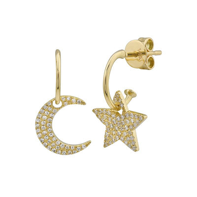 Mismatch Moon and Star Huggie Earring by Kury - Available at SHOPKURY.COM. Free Shipping on orders over $200. Trusted jewelers since 1965, from San Juan, Puerto Rico.