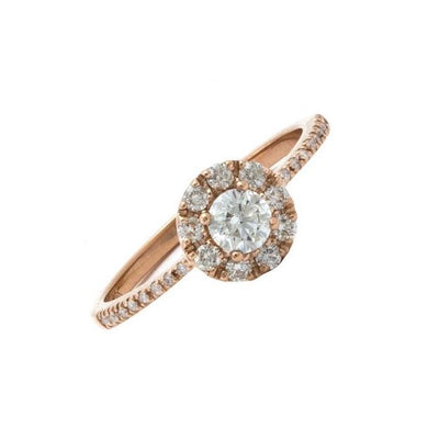 .50ct Diamond Round Halo Rose Gold Ring by Kury Bridal - Available at SHOPKURY.COM. Free Shipping on orders over $200. Trusted jewelers since 1965, from San Juan, Puerto Rico.