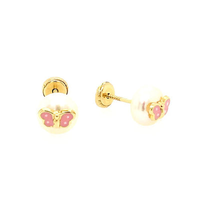 6mm Pearl Pink Butterfly Earrings 14K by Kury - Available at SHOPKURY.COM. Free Shipping on orders over $200. Trusted jewelers since 1965, from San Juan, Puerto Rico.