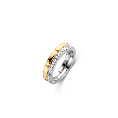 Link Double Golden Pave Ring by Ti Sento - Available at SHOPKURY.COM. Free Shipping on orders over $200. Trusted jewelers since 1965, from San Juan, Puerto Rico.