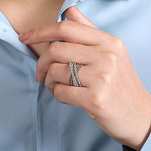 Beaded Strands Diamond Crossing Ring by Gabriel & Co. - Available at SHOPKURY.COM. Free Shipping on orders over $200. Trusted jewelers since 1965, from San Juan, Puerto Rico.