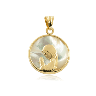 Virgen Nina Mother Pearl 18K Gold Pendant 17MM by Kury - Available at SHOPKURY.COM. Free Shipping on orders over $200. Trusted jewelers since 1965, from San Juan, Puerto Rico.