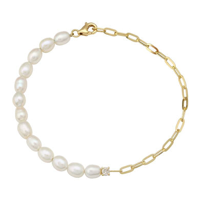 Half Paper Clip and Pearl Diamond Bracelet by Kury - Available at SHOPKURY.COM. Free Shipping on orders over $200. Trusted jewelers since 1965, from San Juan, Puerto Rico.