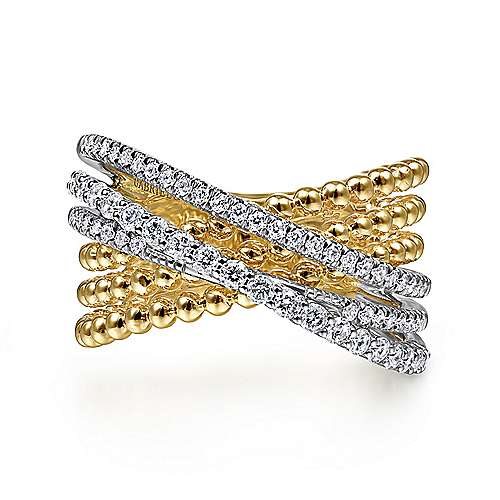 Beaded Strands Diamond Crossing Ring by Gabriel & Co. - Available at SHOPKURY.COM. Free Shipping on orders over $200. Trusted jewelers since 1965, from San Juan, Puerto Rico.