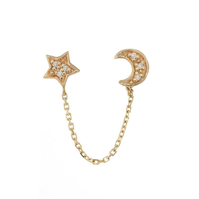 Moon and Star Chain Diamond Single Stud Earring - SHOPKURY.COM