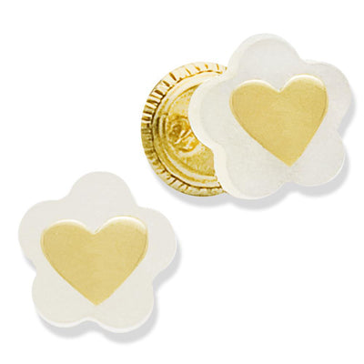 Mother Pearl Flower Gold Heart Stud Earrings by Kury - Available at SHOPKURY.COM. Free Shipping on orders over $200. Trusted jewelers since 1965, from San Juan, Puerto Rico.