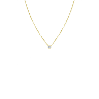 Bezel Set .16ct Emerald Cut Diamond Necklace 18K - SHOPKURY.COM