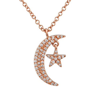 Moon and Star Rose Gold diamond necklace by Kury - Available at SHOPKURY.COM. Free Shipping on orders over $200. Trusted jewelers since 1965, from San Juan, Puerto Rico.