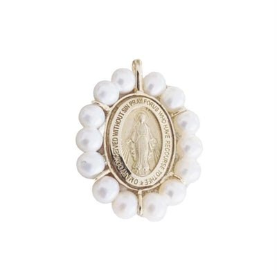 Virgen Milagrosa Pearl Frame Pendant by Kury - Available at SHOPKURY.COM. Free Shipping on orders over $200. Trusted jewelers since 1965, from San Juan, Puerto Rico.